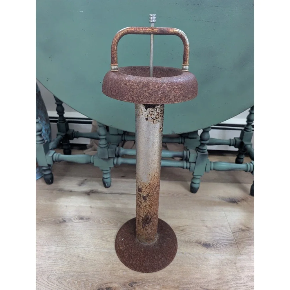 Vintage Art Deco Floor Smoking Stand Ashtray Metal Pedestal Plunger Antique